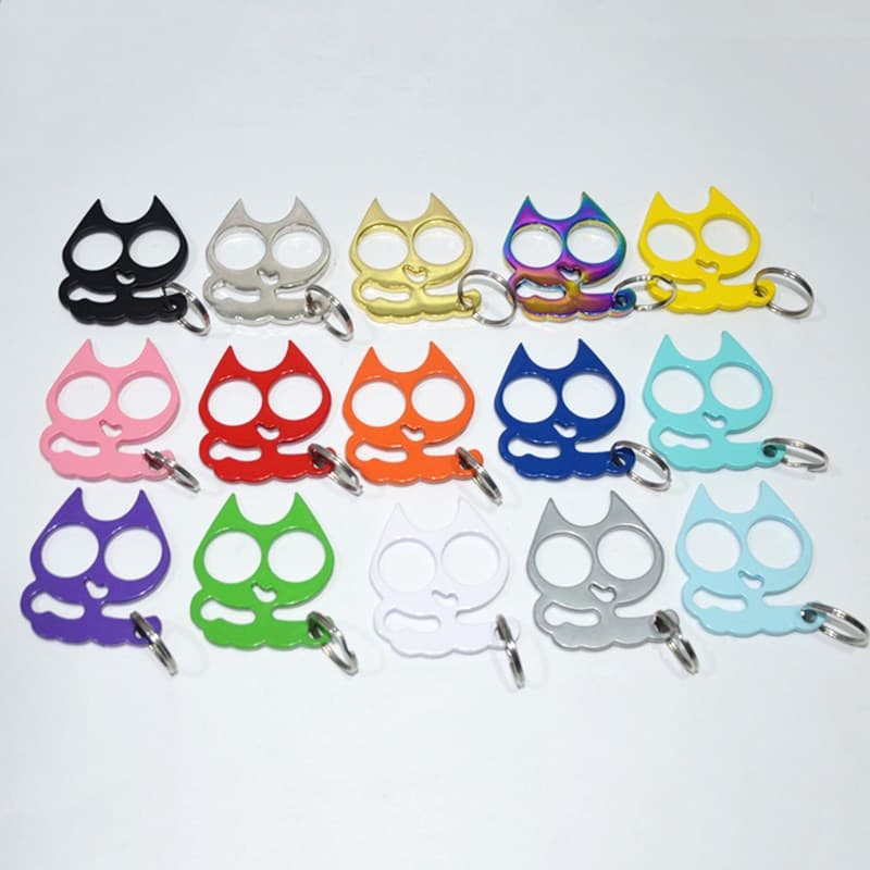 Super Cute Little Iron Cat Two-Finger Knuckle Duster Self-Defense Tool New Cat Eye Knuckle Duster Keychain Knuckle Duster Emergency Window Breaker