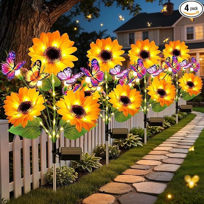 Solar Ground Insert Lamp Sunflower Swaying Butterfly Waterproof Outdoor Decorative Light Solar Flower Lawn Light Garden Light