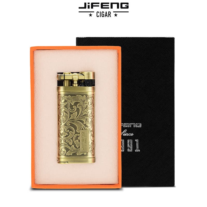 JIFENG Monsoon Plus Retro Bronze Lighter High Temperature Butane Inflatable Pipe Inclined Fire Lighter