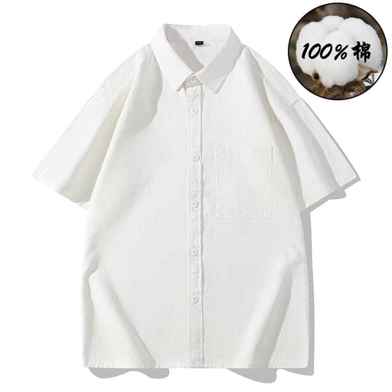American pure cotton short-sleeved shirt for men, brushed cotton, thickened, plus size, casual men's shirt, loose large size, loose type