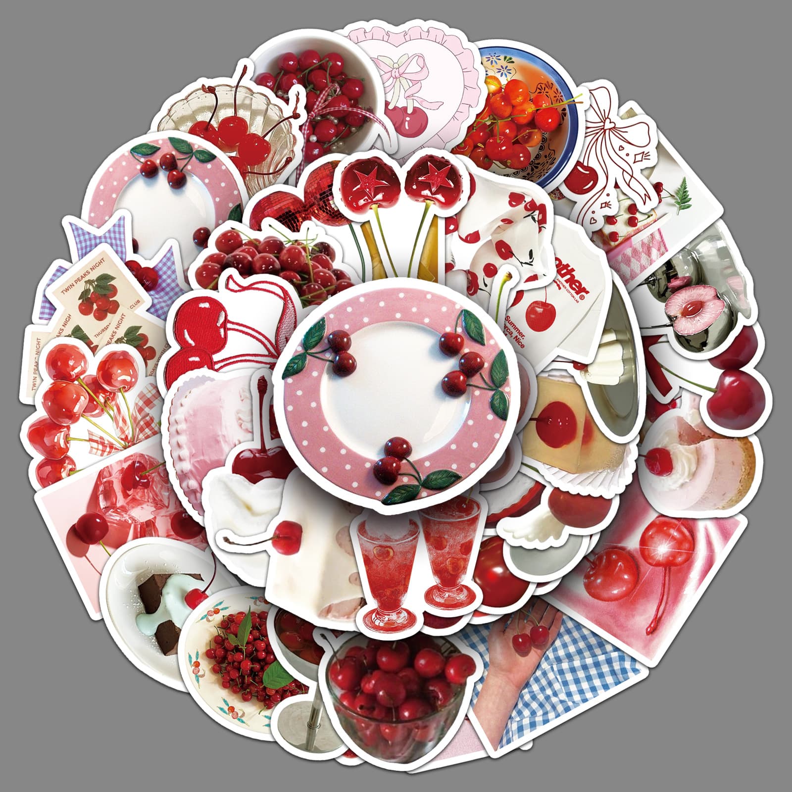 50-Piece Cherry Ins-Style Doodle Stickers, Personalized Cross-Border Fresh Fruit Korean-Style Decorative Stickers for Phones and Tablets
