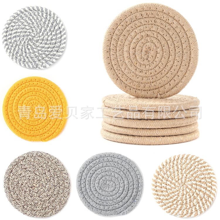 Amazon cotton rope placemats, woven placemats, heat-insulating glass coasters, pot holders sets - Factory direct sales