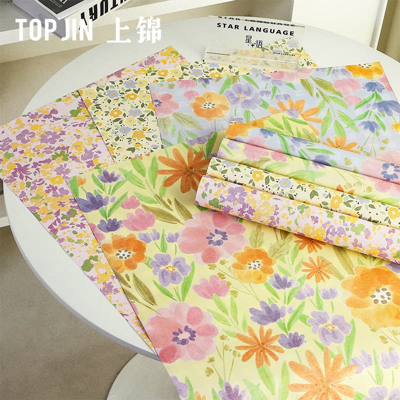 Shangjin Oil Painting Kraft Wrapping Paper Pastoral Floral Atmosphere Paper Bouquet Flower Wrapping Paper Kraft Paper Floral DIY