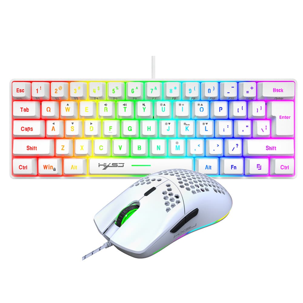 61-key 60% Wired Illuminated Keyboard Set with RGB Honeycomb Gaming Mouse, Office Gaming Keyboard, Stock Wholesale