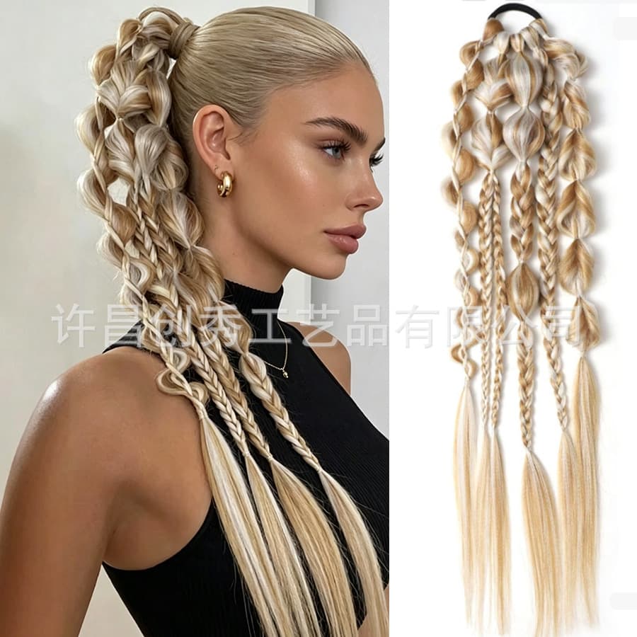 Cross-border trade wig ponytail long braided hair ornament lantern bubble braid factory wholesale lantern bubble