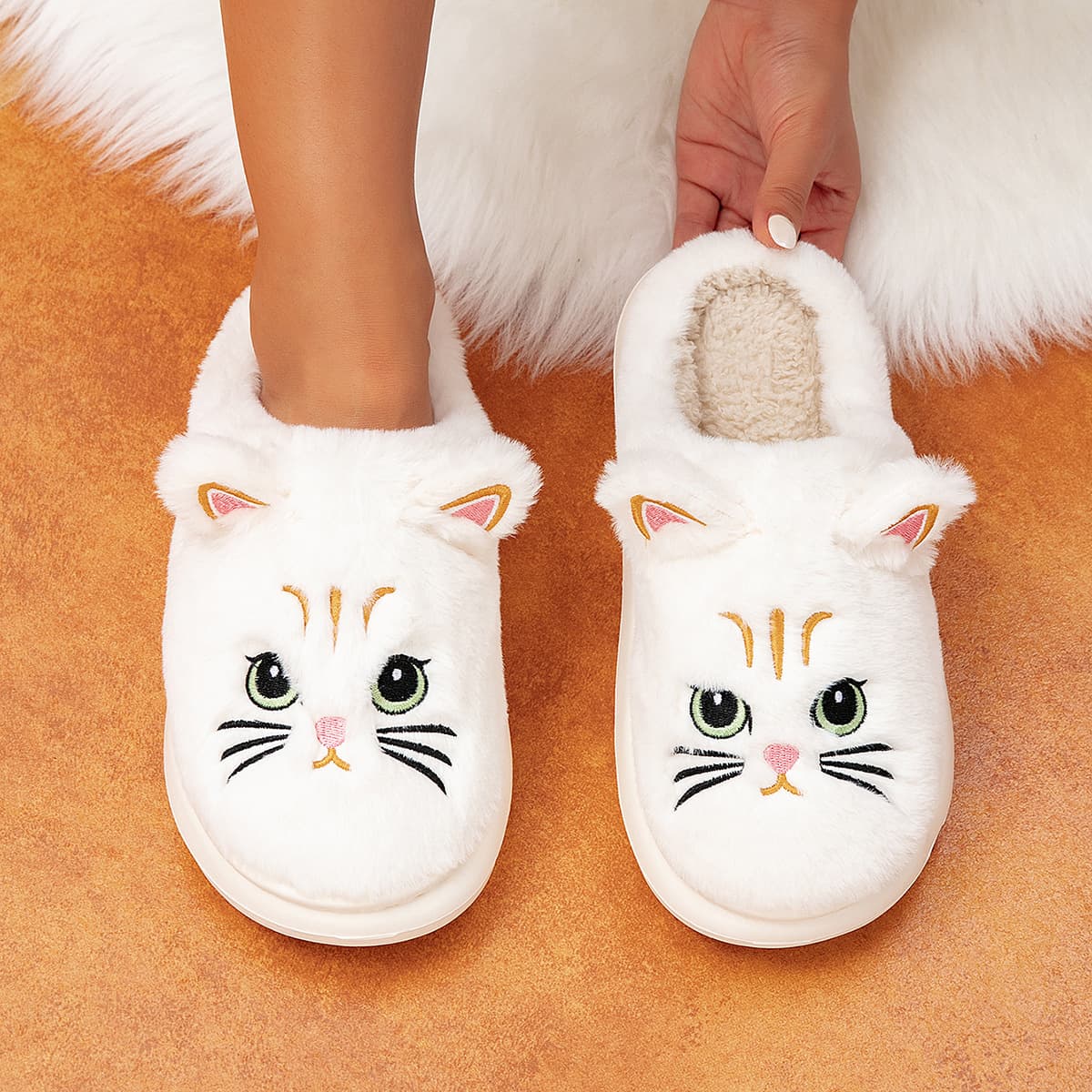 Cute Cartoon Home Warm Slippers Fluffy Soft Sole Bedroom