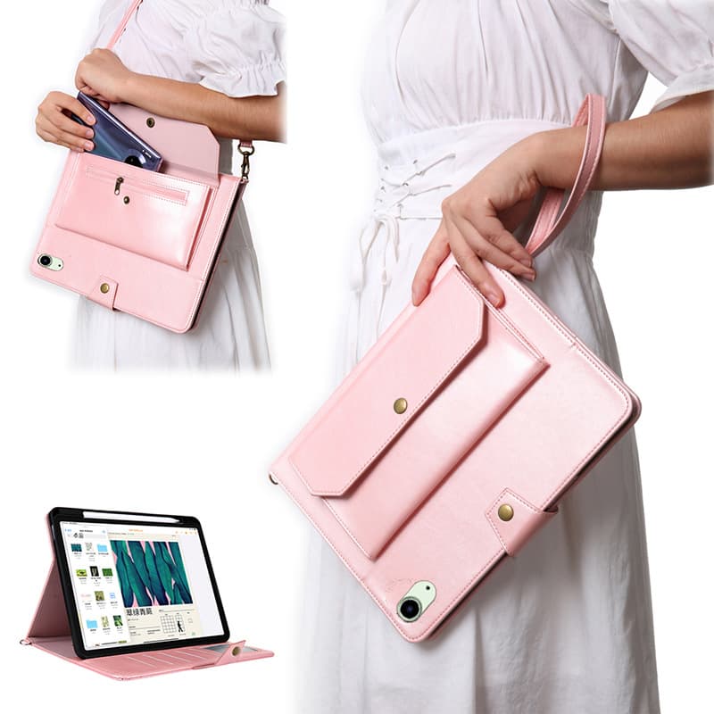Compatible with iPad mini 6 2021 Zipper Wallet Shoulder Bag Pen Slot Tablet Case Hand Strap Card Slot Mini 6 Protective Case