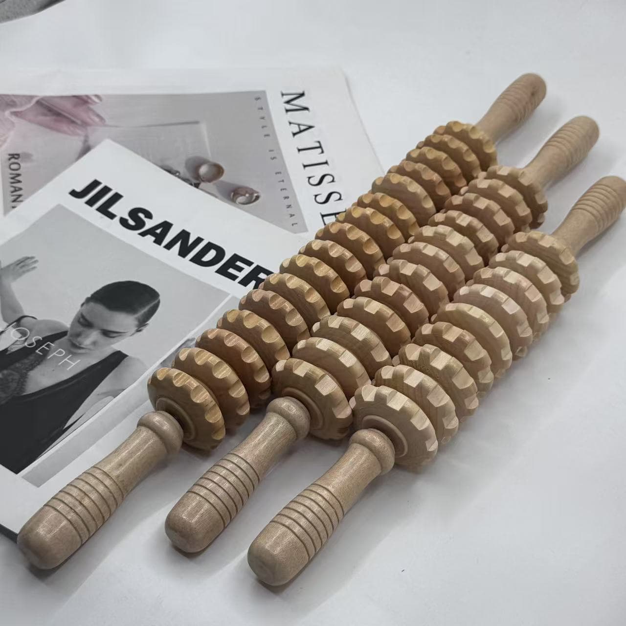 Wooden 12-Wheel Massage Roller Back Gear Massage Stick Abdominal Massager Leg Massager