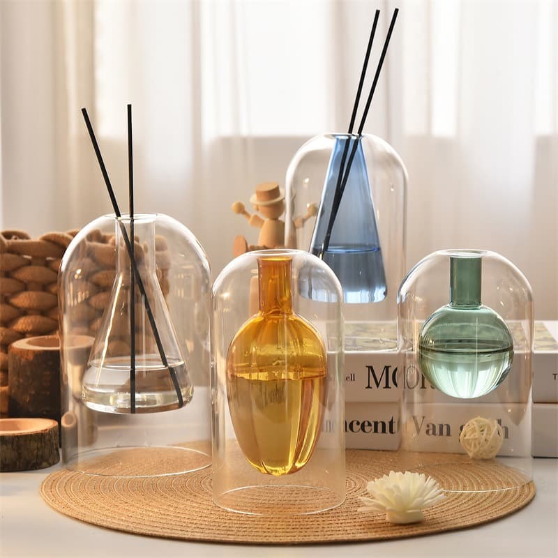 Aromatherapy Cover Glass Irregular Double-Layer Diffuser Bottle Indoor Fireless Aromatherapy Rattan Empty Bottle Ornament Diffuser Wholesale