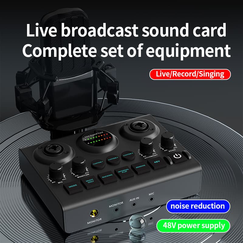 F10 Recording Dual Microphone Cross-border English Live Sound Card for Singing, Mobile Karaoke, and Computer Podcasting.