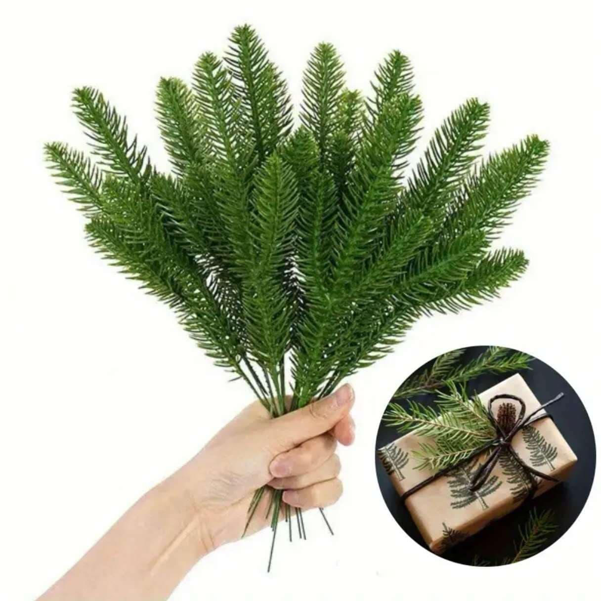 Cross-border direct supply of Christmas decorations, three-pronged double-sided pine needle branches, simulated Christmas wreath, PE pine needle gift box decoration.