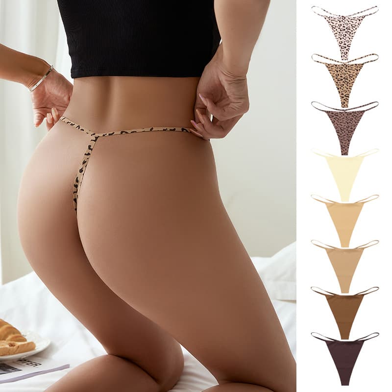 Low Waist Sexy T-Back Seamless Ice Silk Sheer Pure String Thong Women Animal Print Quick-Dry G-String