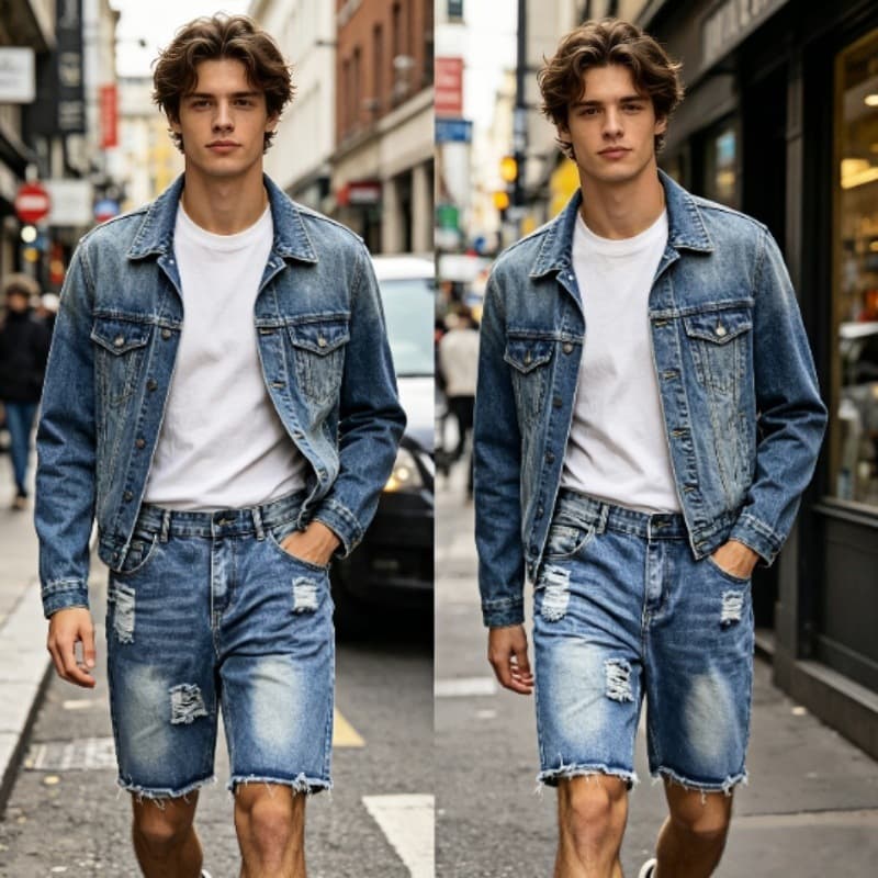 Summer Men's Ripped Jeans 2026 New Style Export Denim Versatile Street Fashion Five-Point Pants Straight Loose Fit Denim