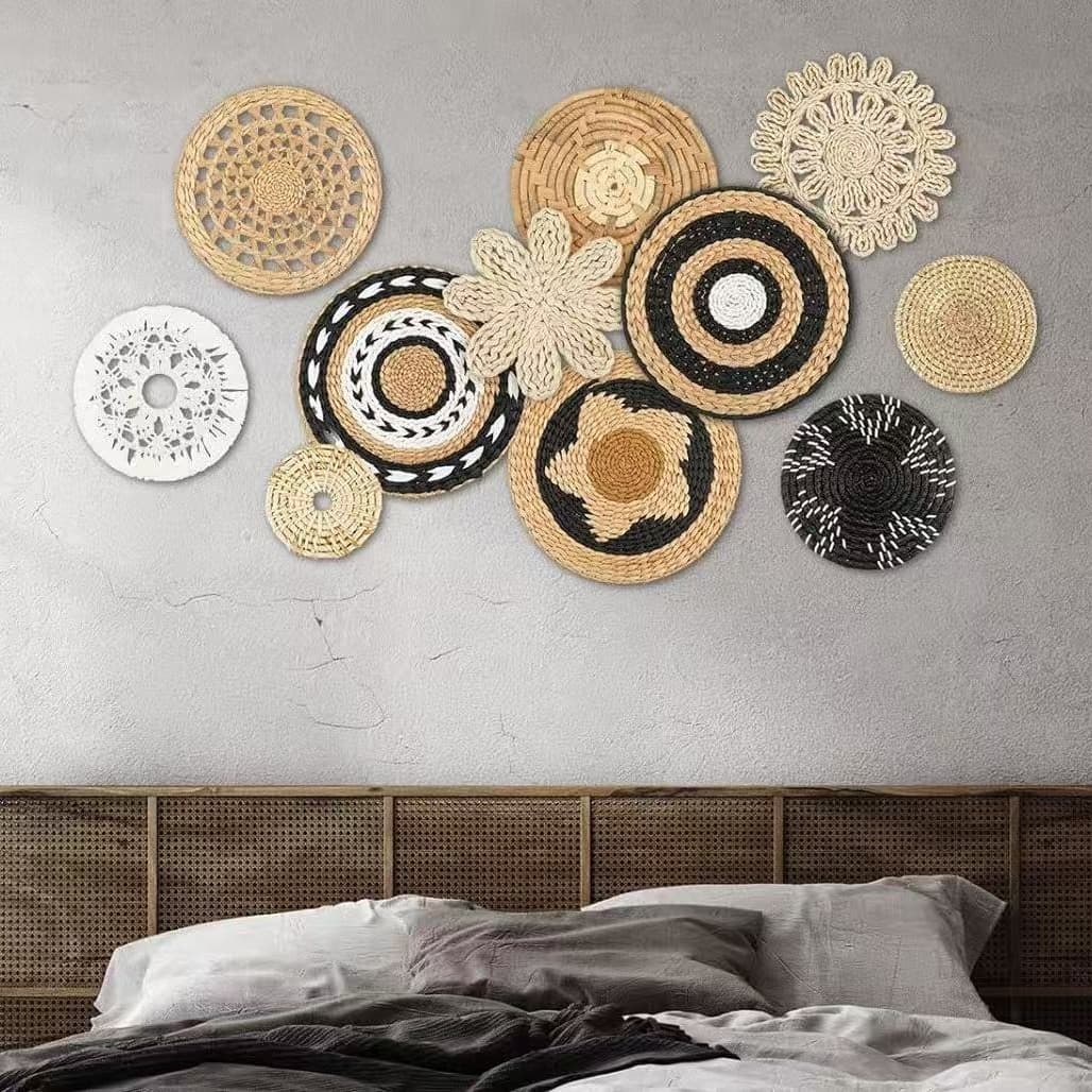 Light Custom Bohemian Straw Woven Wall Decor for Living Room Background Wall Decoration, Entryway, Bedroom Hanging Ornaments, Guesthouse Hanging Pieces