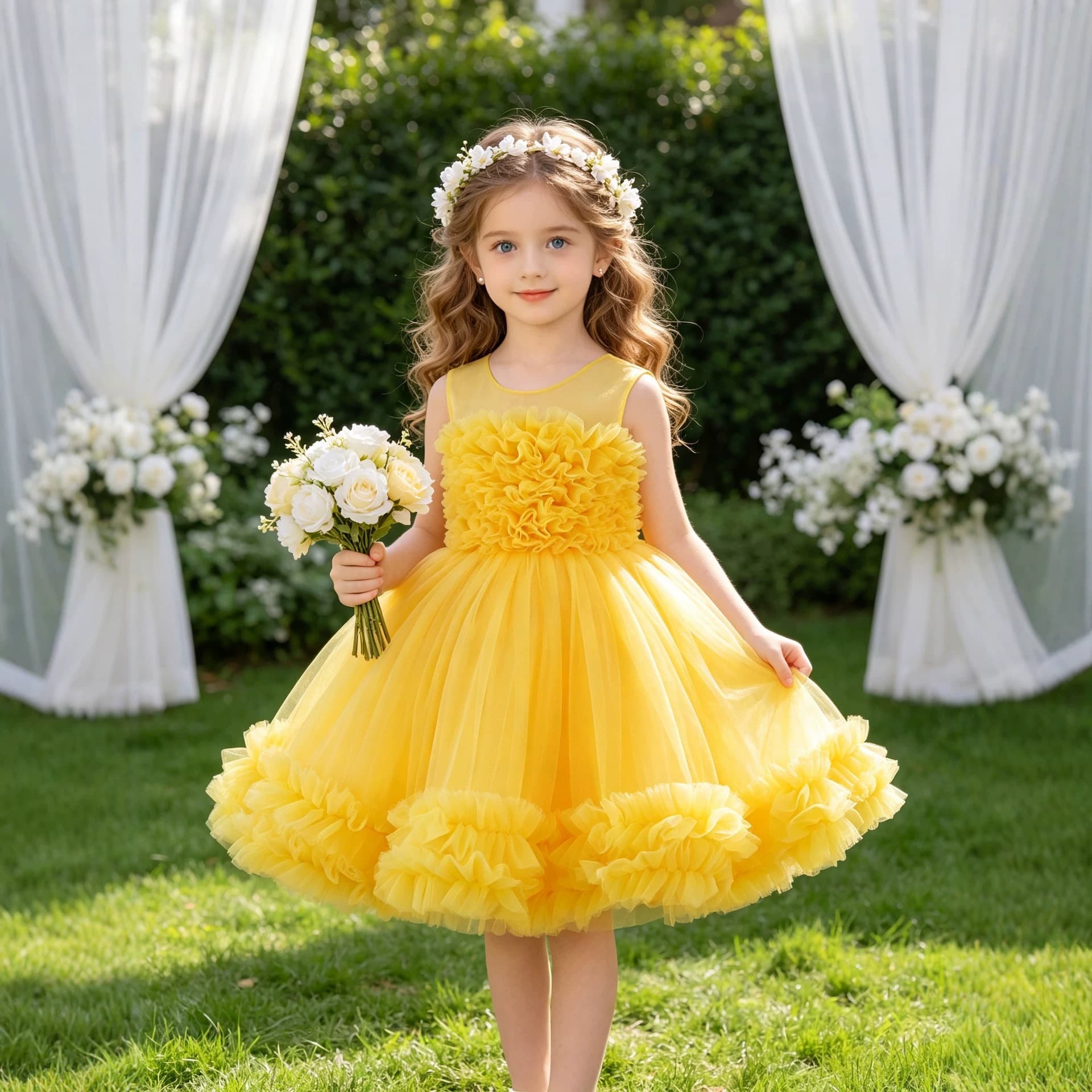 Girls Yellow Tutu Dress Children's Holiday Performance Costume Princess Party Tutu Dress