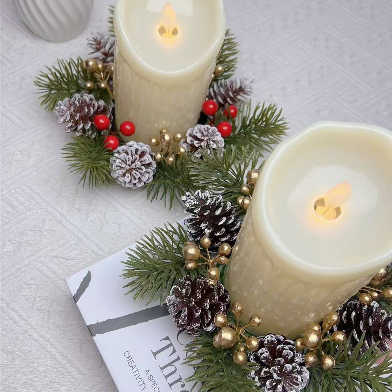 Cross-border New Christmas Candle Scented Candle Holder Berry Wreath Tabletop Home Decor Artificial Pinecone Ornament