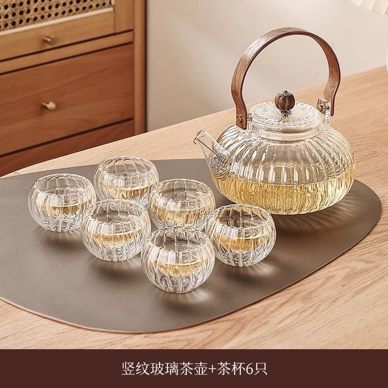 Pumpkin teapot with handle, fruit and floral tea set, heat-resistant glass afternoon teaware, light luxury spa tea set