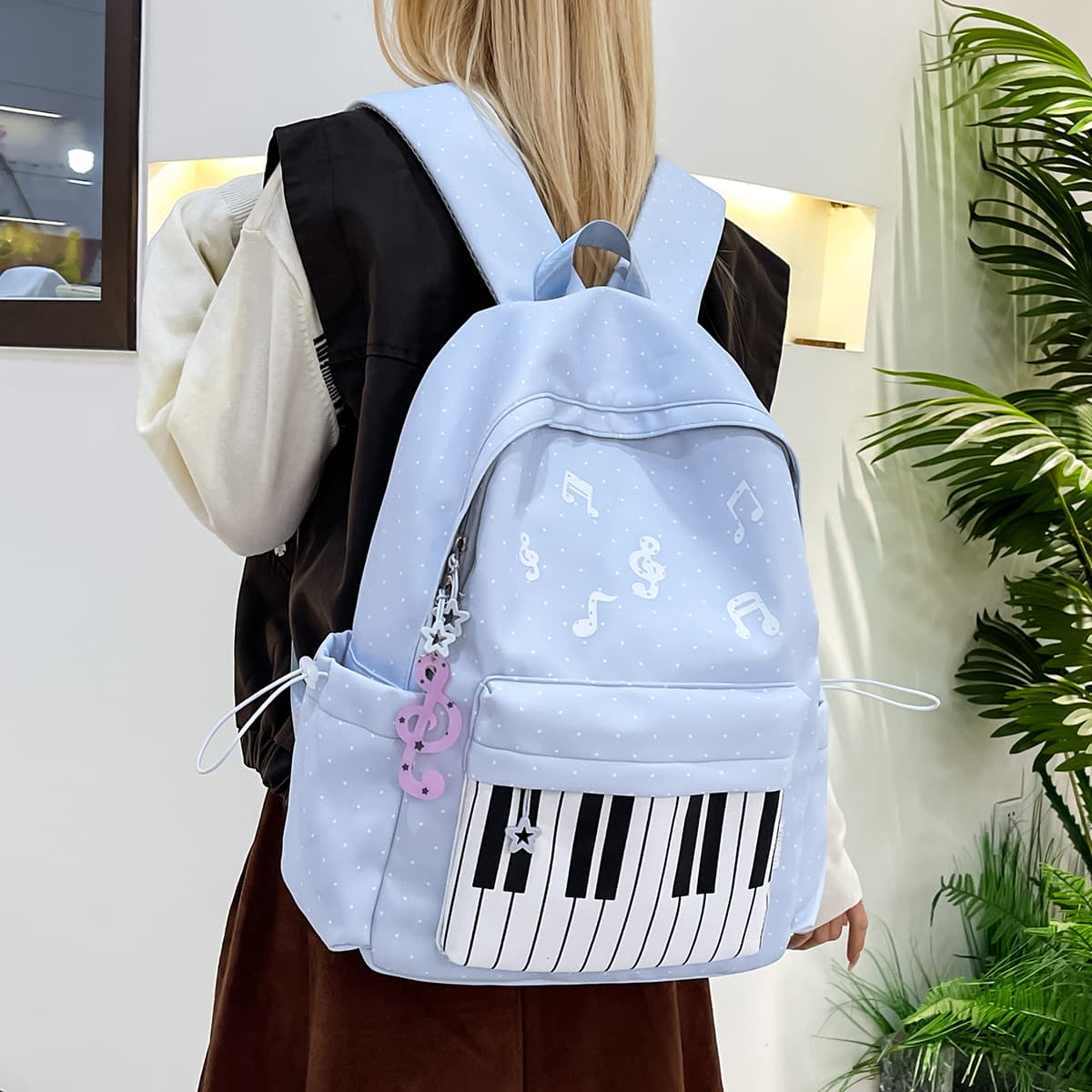Cross-border schoolbags for junior high school students, simple high school girls, personalized piano backpacks, fashionable and good-looking college student backpacks