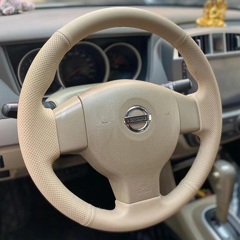 Custom Fit Leather Steering Wheel Cover for Nissan Classic Sylphy, Livina, Tiida, Old Tiida, Full Wrap Hand Stitched