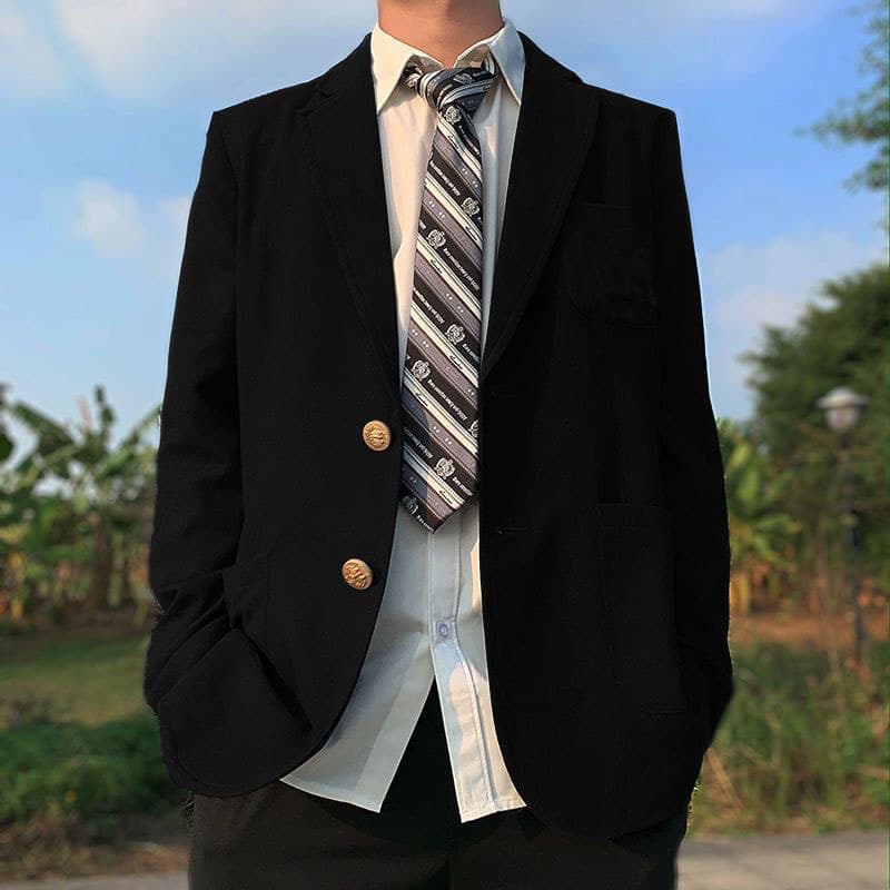 College Style Boys DK Uniform Suit JK Suit Jacket Class Uniform College School Uniform Basic Autumn and Winter Black Top