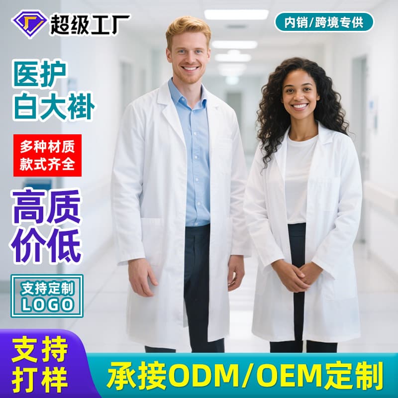 White coat custom polyester-cotton pharmacy workwear, food factory long and short sleeve workwear, lab coat, doctor nurse uniform printing