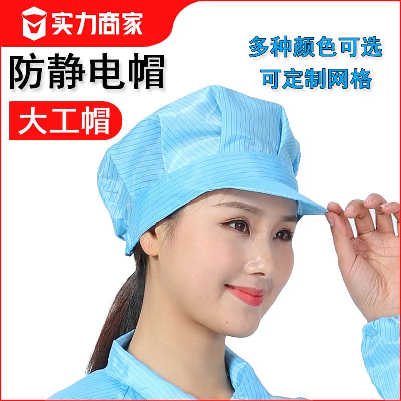 Anti-Static Dust Large Work Cap, Spacious Full-Head Cover, Cleanroom Duckbill Cap, Striped Cap, Electronic Factory Work Cap Blue and White