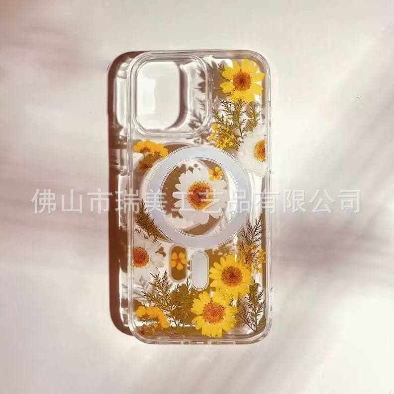2025 new product real dried flower resin strips with magnetic attachment, suitable for Apple 16/15/14/16 transparent phone cases