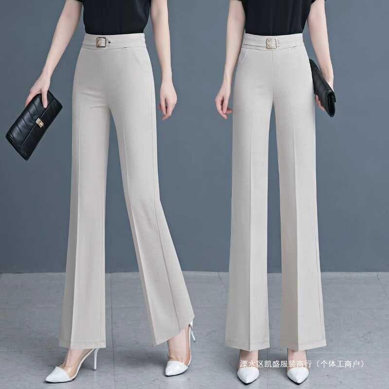 Women's Summer High-Waist Cropped Flared Pants 2026, Lightweight Flowing Flared Trousers with Ice Silk Cotton-Linen Blend, Casual Dress Pants