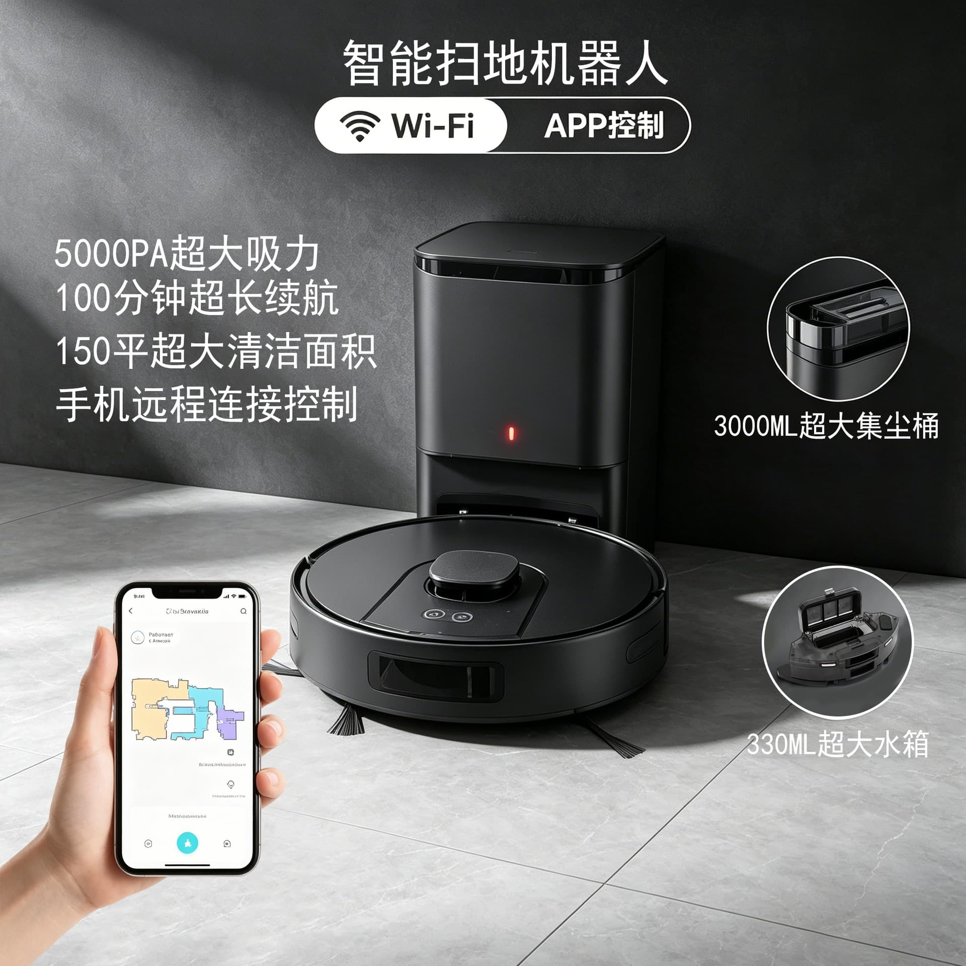 Cross-border Robot Vacuum Cleaner with LDS Laser Navigation Mapping, Smart Home Auto-Cleaning Base Station