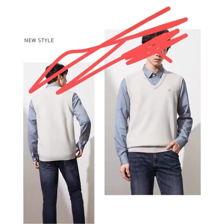 Haijia Casual Fashion Fleece-lined Thickened Patchwork Layered Look Men's Sweater 036