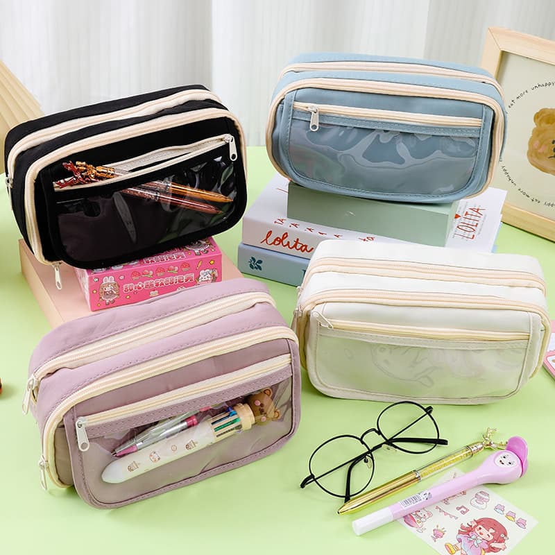Crazy Buy Transparent Nine-Layer Pencil Case Panda Large Capacity Flip Zipper Stationery Storage Bag Multifunctional Pencil Pouch