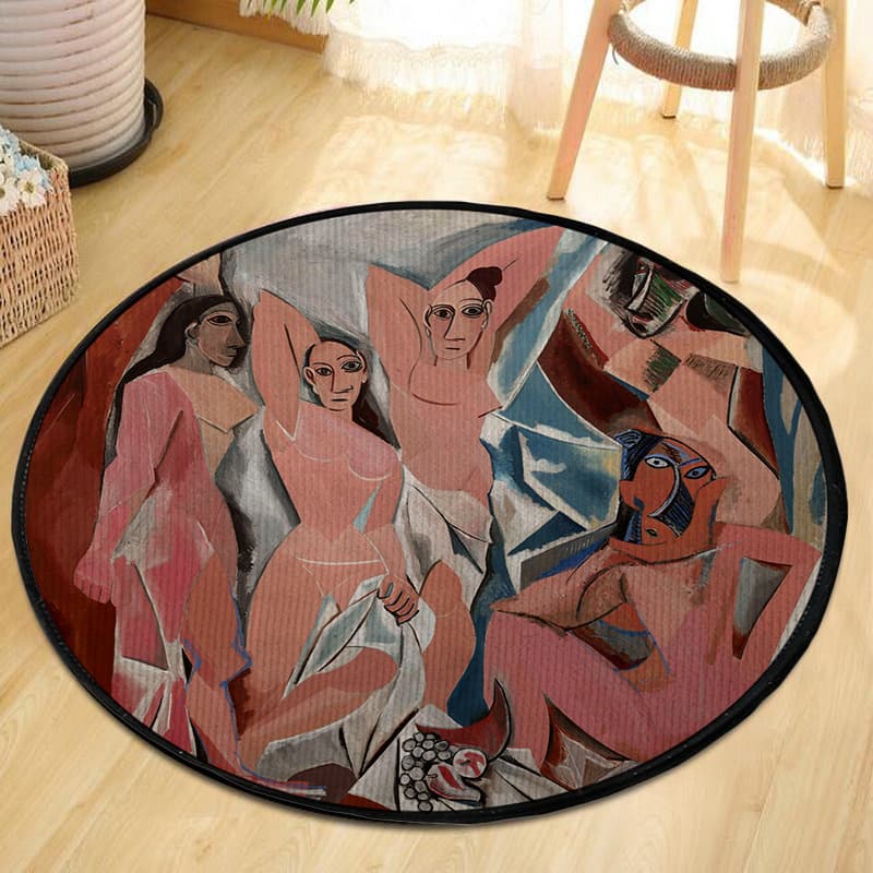European-style Picasso Floor Mat Household Round Living Room Bedroom Study Absorbent Non-slip Computer Chair Hanging Basket Bedside Carpet