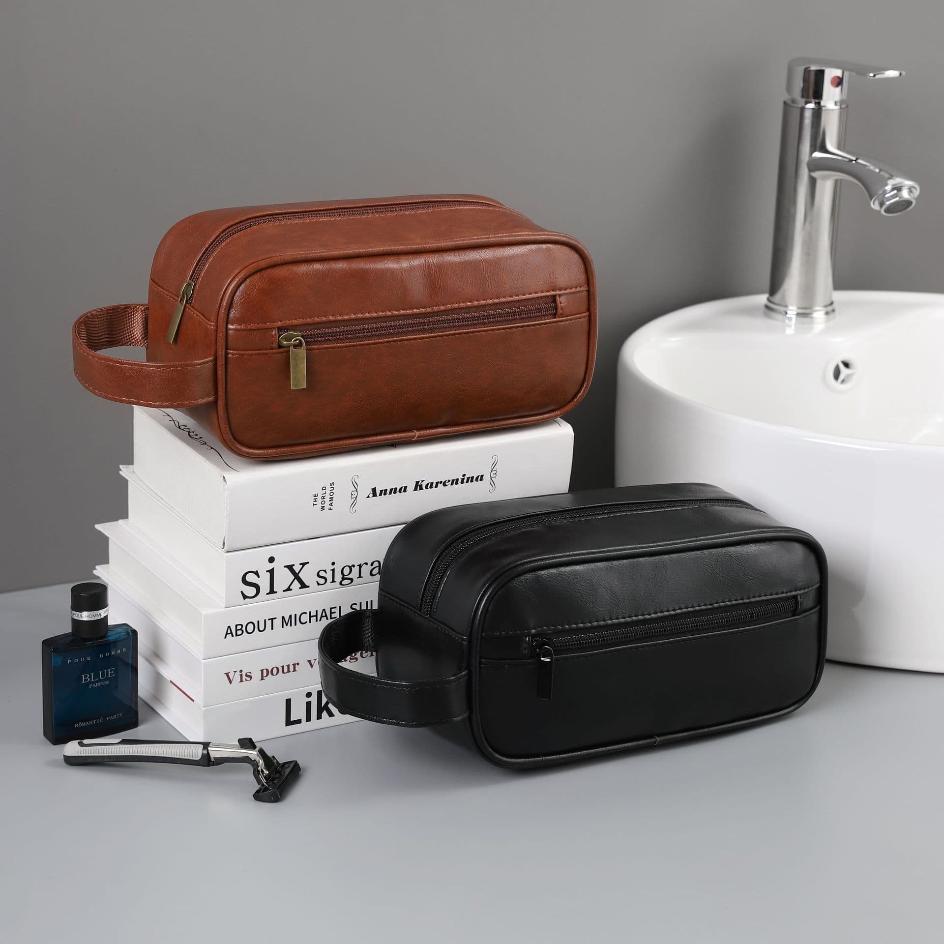 Cross-border new style travel business trip men's toiletry bag pu portable hand-held cosmetic bag large capacity high-end