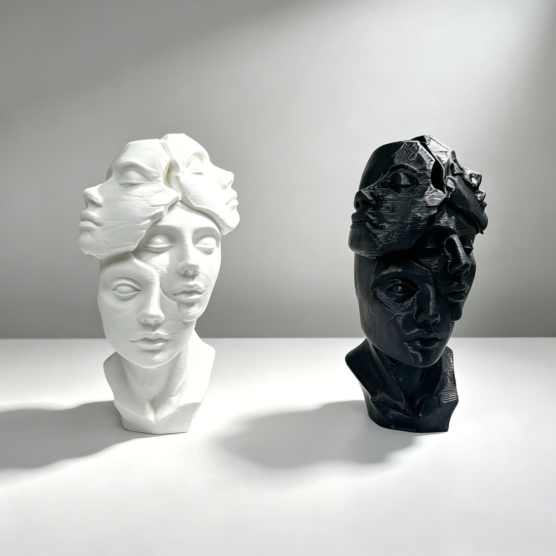 Unique multi-faceted abstract art sculpture, black/white bust, perfect gift for art lovers