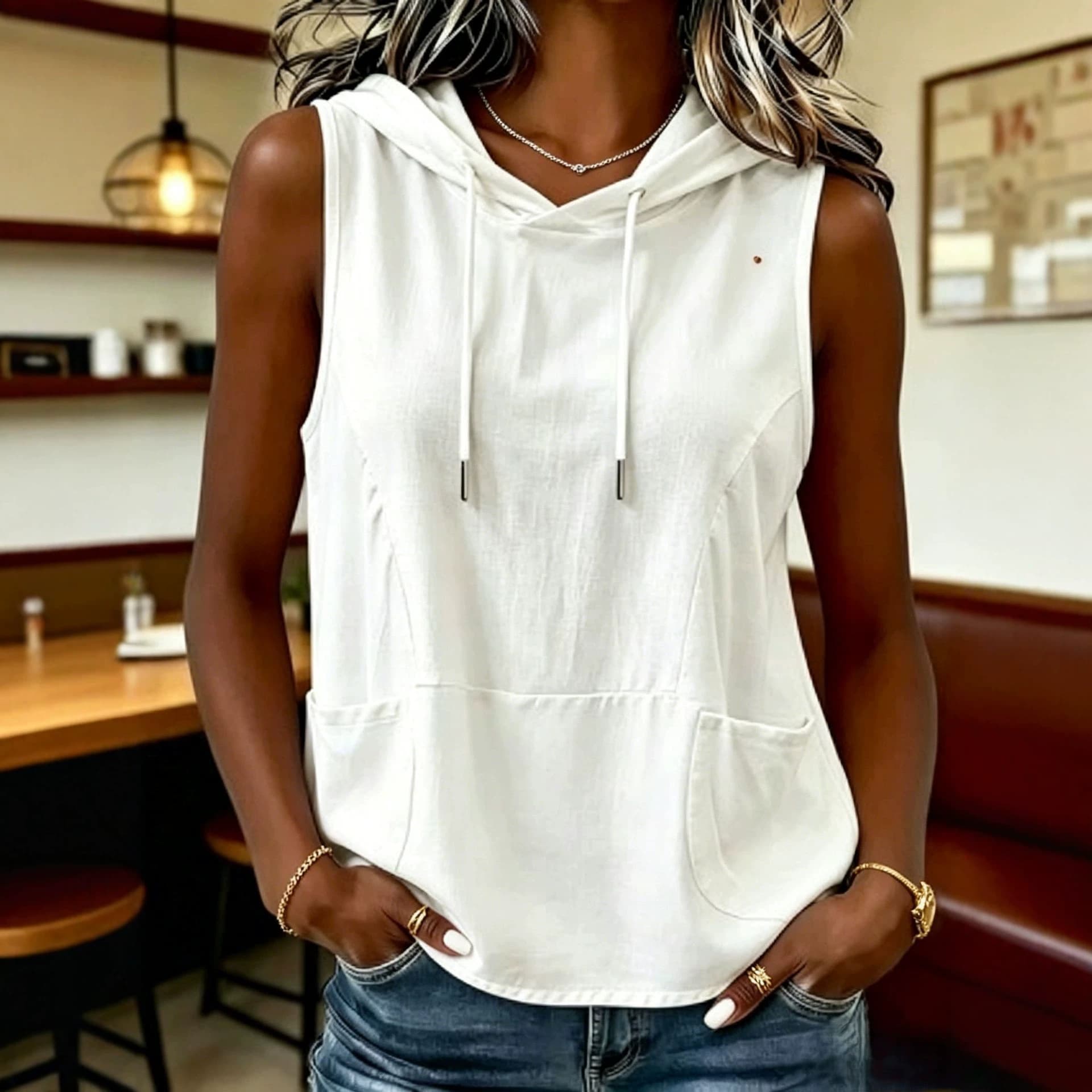 Amazon Independent Store European and American Summer New Women's Hooded Sleeveless Vest T-Shirt Fashion Casual Top for Women