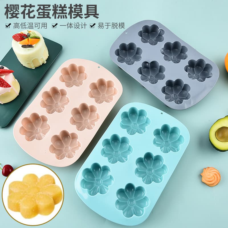 Baking Cake Mold 6-Cavity 3D Petal Cake Steamed Cake Mold Children's Food Mold Factory Stock Wholesale