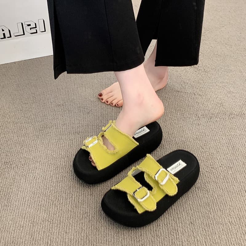 2026 Summer New Thick Sole Sandals for Women, Double Buckle Slide, Platform Beach Slippers, Versatile