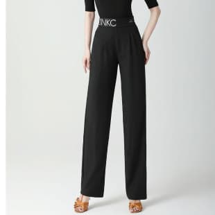 Yangdian Latin Dance Pants for Women, 2025 New High-Waist Letter Elastic Waist International Standard Dance Long Pants Practice Wear
