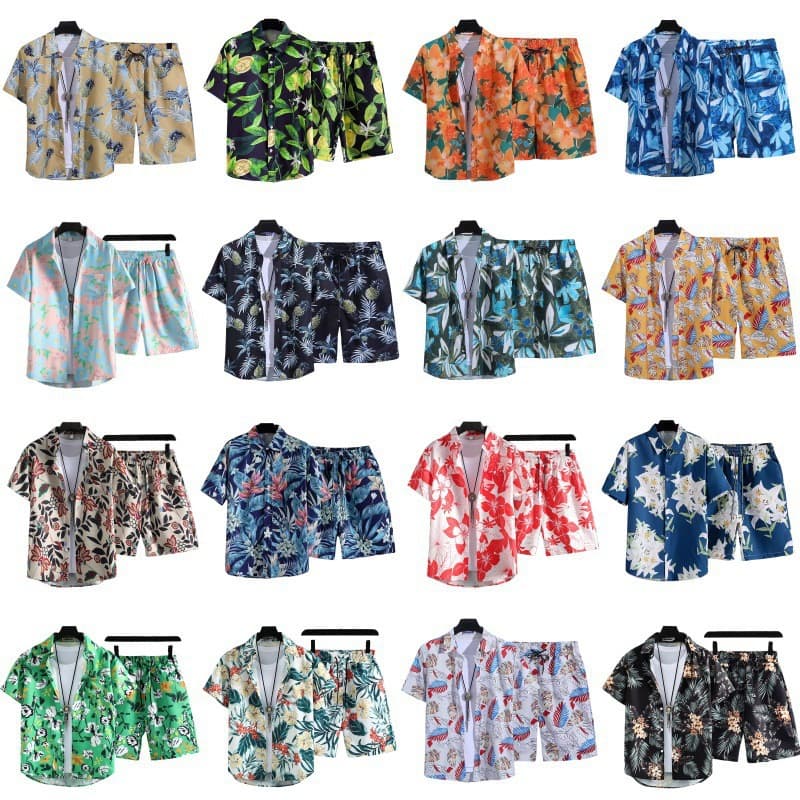 Thailand Water Splashing Festival Beach Large Size 200 Jin 5xl Size Floral Shirt Suit Short Sleeve Retro Floral Full Print Trend