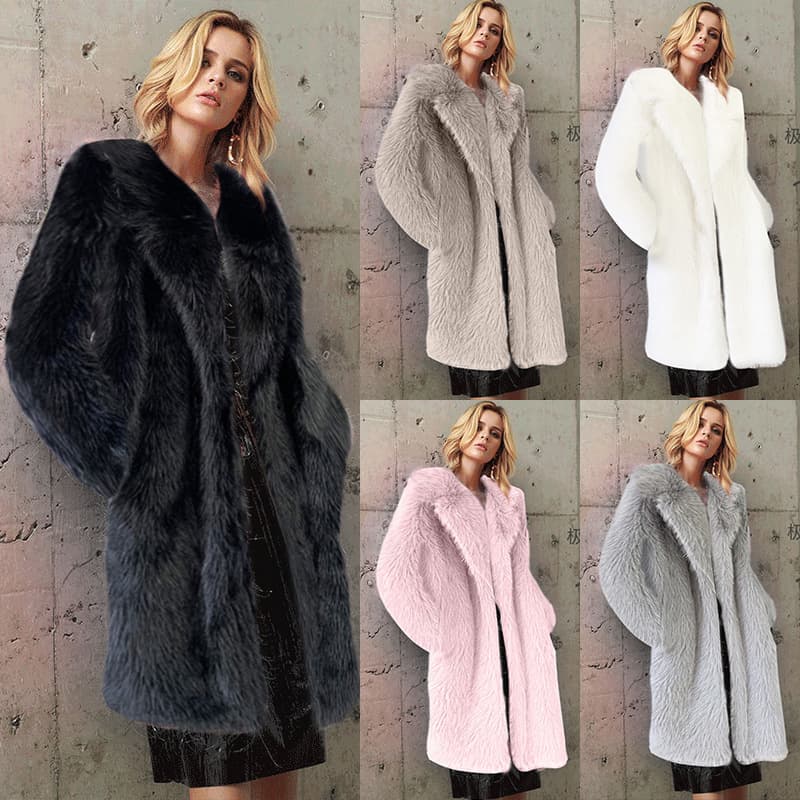 Autumn and Winter New Thickened Warm Faux Fur Coat Women's Fashion Faux Fox Fur Plush Jacket Leather Coat Trenchcoat