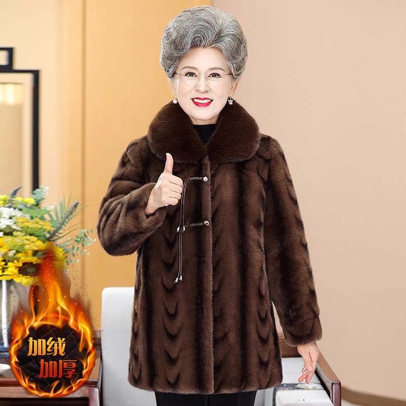 Middle-aged and Elderly Women's Winter Wear Fleece Lined Thickened Mother Elderly Grandma High-end Fashionable Chinese Style Winter Warm Coat