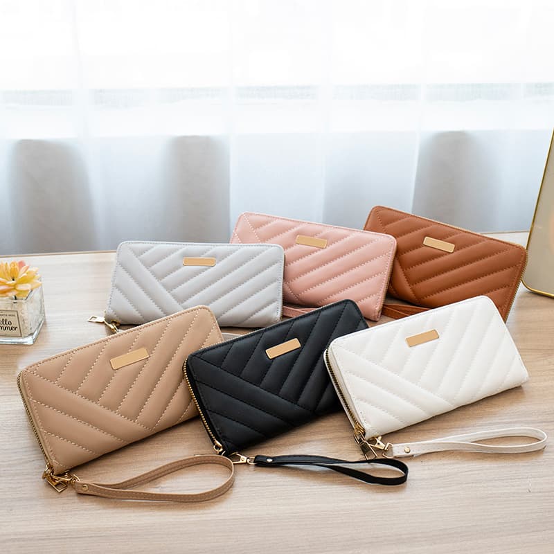 Fashion Diagonal Embroidery Long Wallet 2023 New Trendy Hardware Sequined Decor Solid Color Simple Women's Clutch Bag