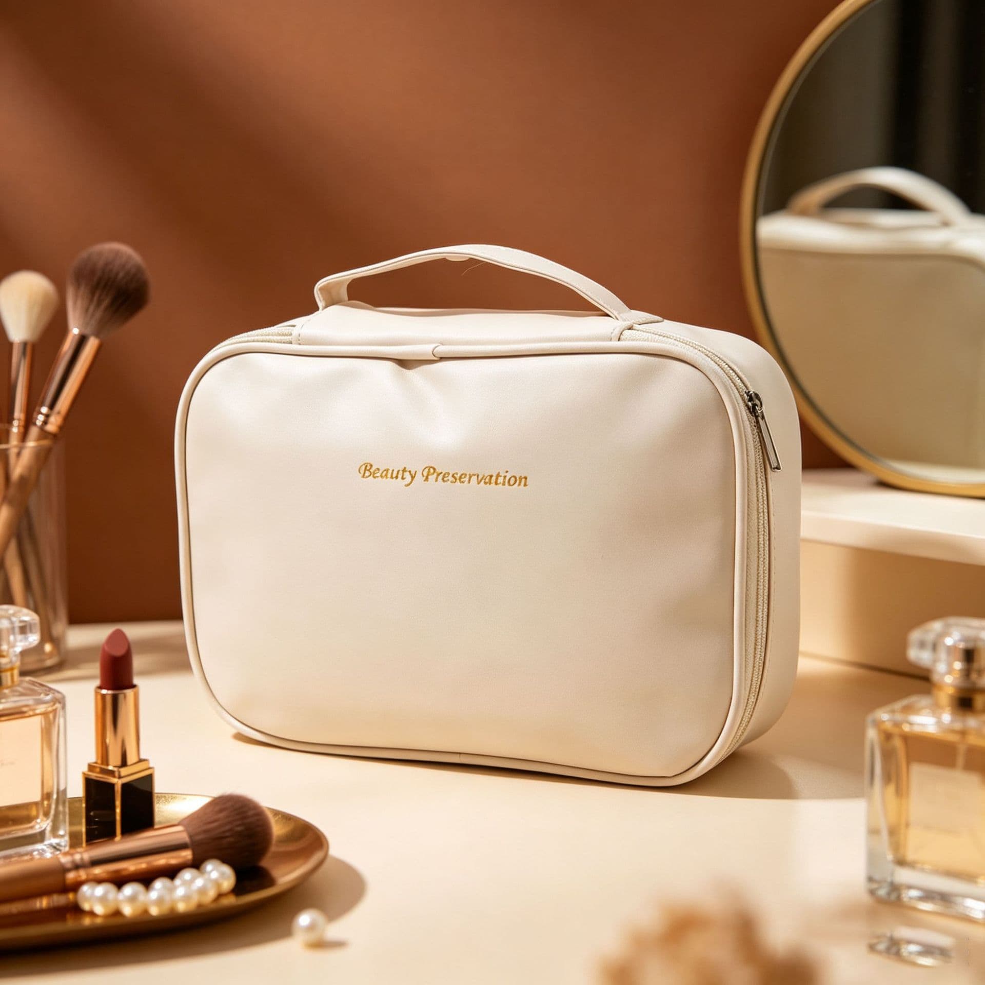 Cosmetic Compartment Storage Bag Portable Large Capacity Makeup Bag Light Luxury High-End Travel Portable Handheld Toiletry Bag