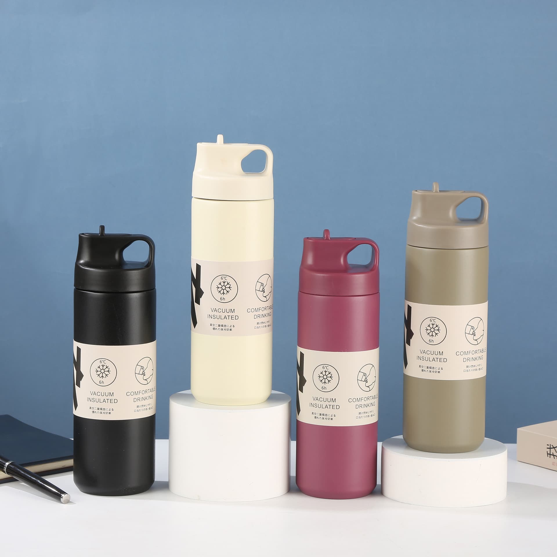Portable Sport Stainless Steel 304 Insulated Water Bottle Simple Design Drinking Straw Thermos Flask for Outdoor Activities