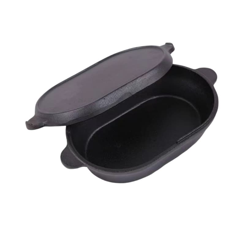 Cross-border Cast Iron Bread Baking Oval Pot 2-in-1 Frying and Stewing Multi-Functional Cast Iron Pot for Home Thickened Baking