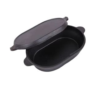 Cross-border Cast Iron Bread Baking Oval Pot, 2-in-1 Frying and Stewing, Multi-functional Cast Iron Pot, Thickened Home Baking