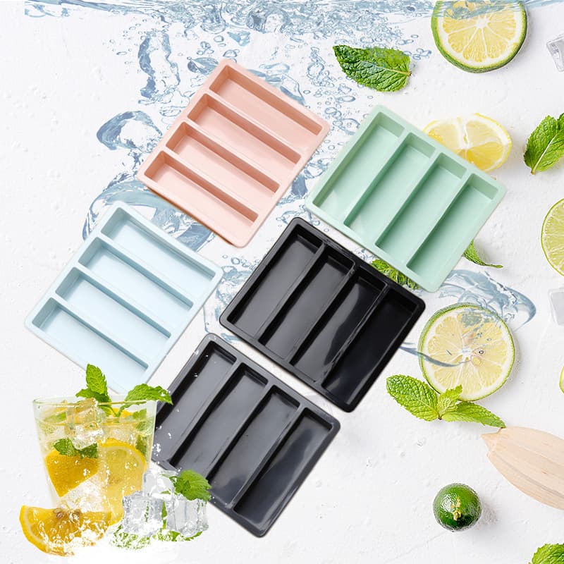 Silicone ice tray 4 long strips new children's edible jelly mold whiskey ice tray silicone quick-frozen ice cube box