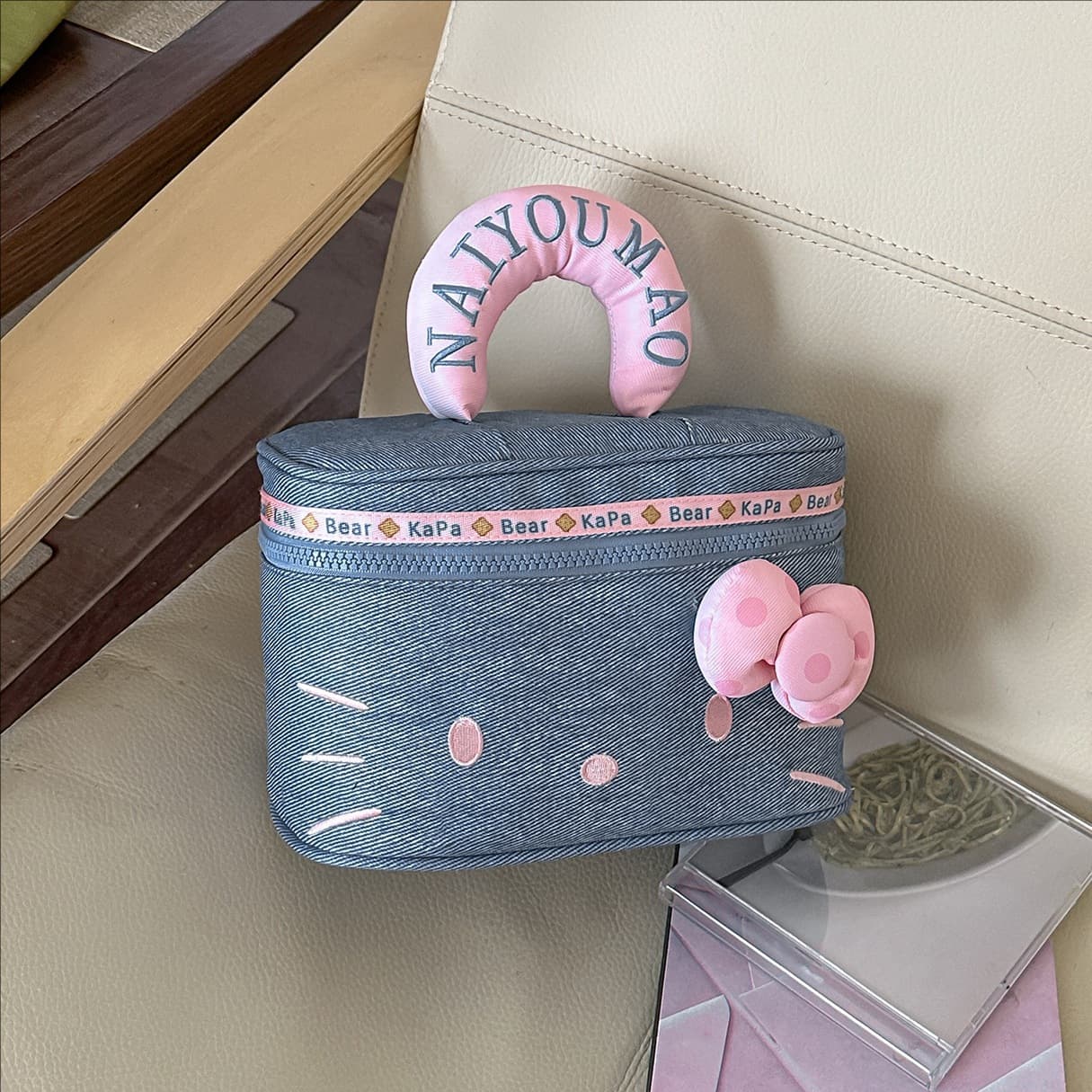 Fashion Large Capacity Multi-functional Small Square Bag, Korean Cat Partition Storage Makeup Bag, Convenient Women Handbag