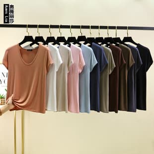 Plus-Size Round Neck Modal Short-Sleeve T-Shirt for Women, Spring and Summer Thin Loose Slimming Base Tee, Versatile Top