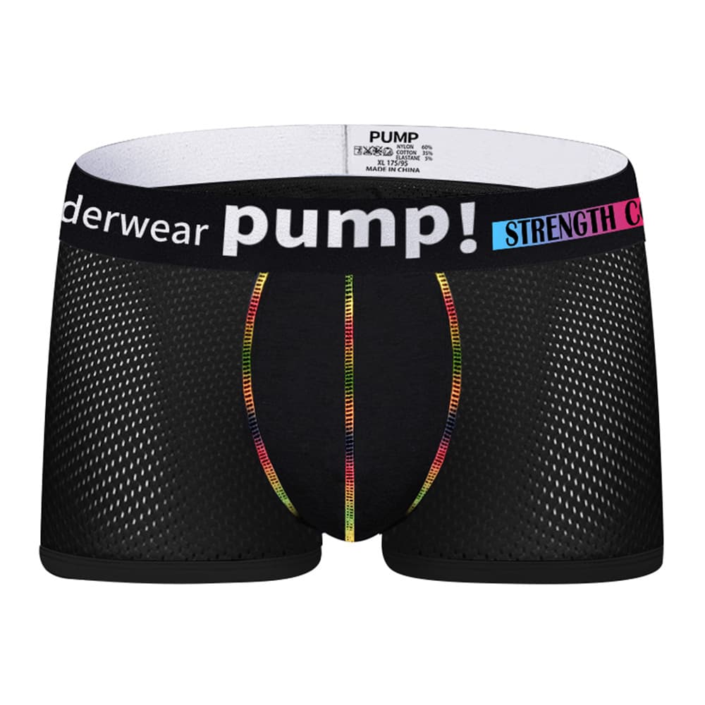 [Cross-border] Trendy PUMP Men's Boxer Briefs with Hollow Mesh Fabric, Breathable and Comfortable Sport Lifting Shorts